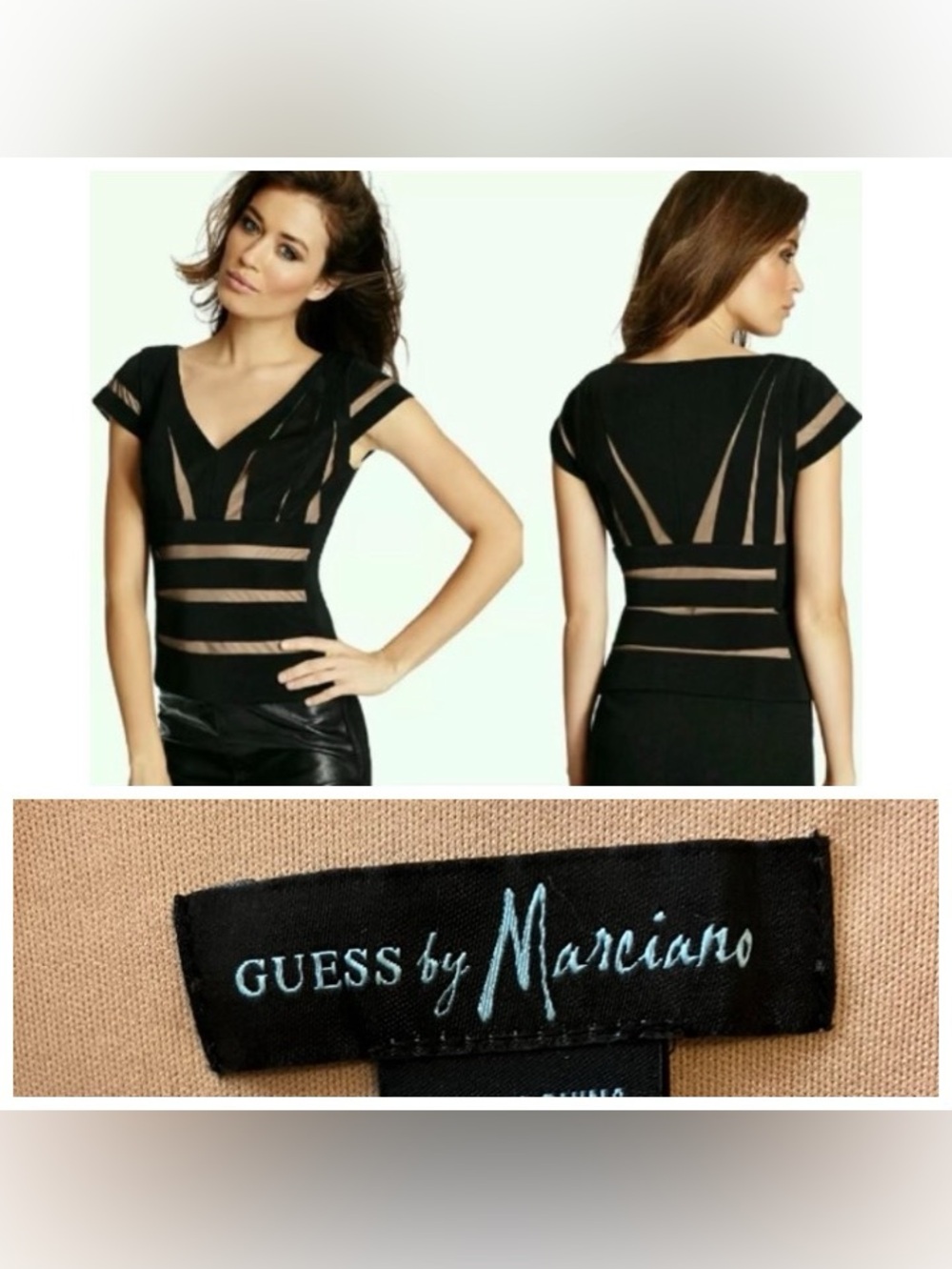 GUESS by Marciano Black Sheer-Panel V-Neck Top